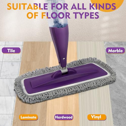 Microfiber Spray Mop for Floor Cleaning with Washable Pads,Dry Wet Use | 27 oz Refillable Bottle,3 Reusable Mop Pads,Mops with Sprayer for Hardwood Laminate Vinyl Tile Cleaning - color: Purple