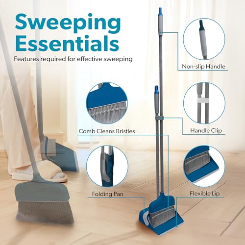 BLACK+DECKER Butler Broom & Dustpan Set - Stand-Up Design - Lightweight, Space-Saving Combo for Kitchen, Living Room, Bathroom, Lobby Floors - Home Cleaning Essential, Ocean Blue - size: Ocean Blue Butler Broom & Dustpan