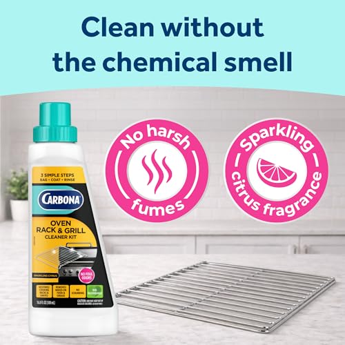Carbona Oven Rack & Grill Cleaner Kit, Includes Bag & Gloves, Eliminates Thick Grease, Grime & Baked-On Food, Unscented Formula - size: 16.8 Fl Oz (Pack of 1)