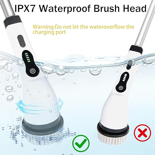 Electric Spin Scrubber Shower Cleaner Brush Cordless Power Cleaning 8 Brush Heads Extendable Handle 3 Adjustable 2 Speeds IPX7 Waterproof for Bathroom Kitchen