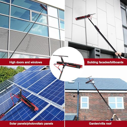 18FT Solar Panel Cleaning Brush & Squeegee Kit, Proffesional Window Washing Tool, 22in Wide Brush & 2 Dusting Brush, Water Fed Pole, Extendable Telescopic Pole for Roof Mounted Solar Panels - size: 18ft