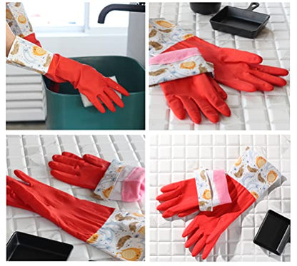 Myungjin Fleece-Lined, Flock Lining, Insulated Medium Cuff, Reusable Waterproof Household Dishwashing Non-Slip Cleaning Latex Rubber Gloves (2 Pairs)