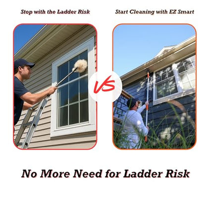 EZ Smart Powered Cobweb & Ceiling Fan Duster with 16ft Rigid Extension Pole – Adjustable Arm, Removable Washable Head, Interior & Exterior Use – Handheld or Pole-Mounted Cleaning Tool - size: Cobweb Duster Extension Pole Kit