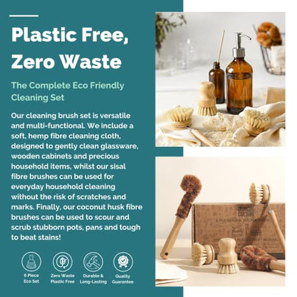 Jungle Culture® 6 Pack Bamboo Dish Brush Set for Washing Up • Natural Wooden Dish Brushes for Pans & Dishes • Eco Friendly Dish Scrubber for Bottles, Pots & Vegetables • Non Toxic & Plastic Free