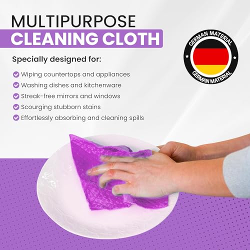 Swedish DishCloths - 10 Pack (Purple), (German Material) Reusable Cellulose Sponge Cloth for Kitchen - Household, Highly Absorbent, No-Odor Dishcloth - color: 005 Purple