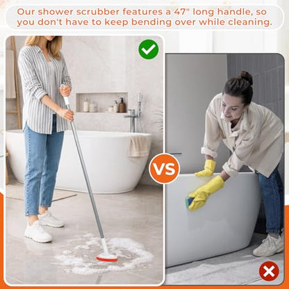 Bathtub Scrubber with Long Handle - Shower Scrub Brush with 8 Replacement Scouring Pads, Bathroom Cleaning Brush for Tub, Tile, Floor - size: Shower Scrubber