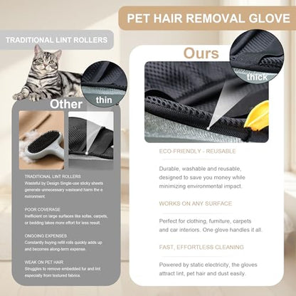 Pet Hair Remover Glove 3 Pack, Upgraded Electrostatic Pet Hair Removal Glove, Reusable & Washable Dog Cat Grooming Glove for Shedding, Effective Pet Hair Remover for Couch, Carpet, Car, Clothes - color: black 3pcs