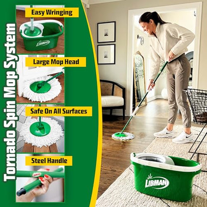 Libman Tornado Spin Mop System with 2 Refill Heads, Microfiber Spinning Mop and Bucket with Wringer Set for Home, Floor Cleaning of Hard-Wood, Laminate, Tile, All Surface Cleaner, 3 Total Mop Heads - style: Spin Mop Plus 2 Refills