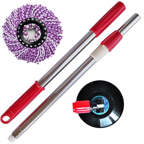 Spin Mop Replacement Handle, 47.6-inch 360 Degrees Rotating Telescopic Replacement Mop Stick with Robust Reinforced Plastic Disc for Spin Mop Bucket Cleaning System (Plastic Disc,Red) - color: Red, style: Plastic Disc