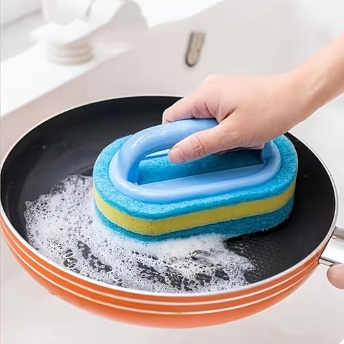 Handheld Sponge Scrubber, Dual-Color Design - Multi-Purpose Manual Cleaning Brush, Suitable for Bathtubs, Kitchens, Bathrooms, Etc. - Ideal for Cleaning Tiles, Pots, Stains, and Bathroom Accessories