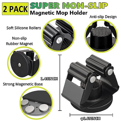 ULIBERMAGNET Magnetic Mop Broom Holder,Heavy Duty Movable Magnetic Broom Holder Rack,Anti-slip Wall Mounted Utility Storage Mop Shovel Gripper Hanger for Garage, Kitchen, Laundry, Garden(2 Pack/Black) - style: 12LB 2PCS Magnetic Mop Holder