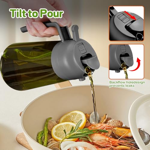 YARRAMATE 16oz/470ml Dark Green Oil Sprayer for Cooking with Stickers, Food-grade Premium 2 in 1 Olive Oil Dispenser Bottle for Kitchen Gadgets, Air Fryer, Salad, Frying, BBQ (Grey) - color: 10_Grey