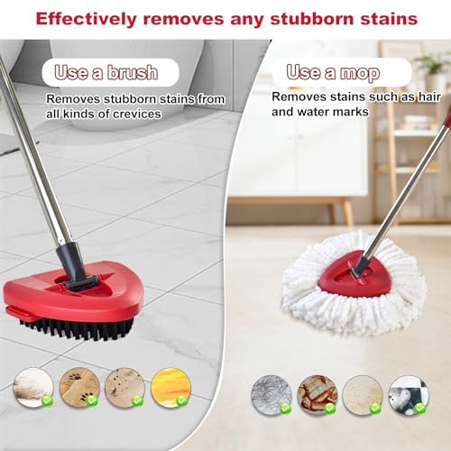 Mop Heads Replacements,Mop Handle,Scrub Brush,Base for Ocedar Easywring 1 Tank,Include 2 Microfiber Mops Replace Head,30-58" Adjustable Mop Stick,1 Scrubber Head,1 Spin Base,Bucket not Included - color: White-2