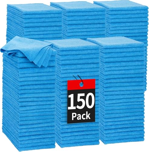 Shop Towels, 150 Pack Cleaning Rags Microfiber Towels, Bulk All-Purpose Microfiber Cleaning Cloth Lint-Free Wipe Washcloth for Commercial Garage Automotive & Housekeeping 11.5"*11.5" - color: Blue, style: 150 Pack
