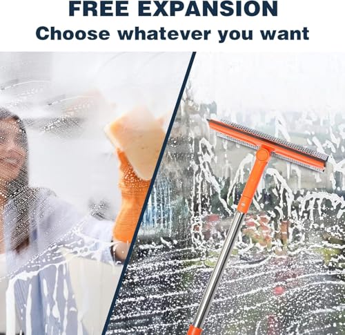 Professional Window Squeegee with 10-55" Extension Poles,2 in 1 Window Cleaner with Long Stainless Steel Handle,Sponge Car Window Squeegee for Gas Station, Glass,Shower