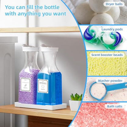 Laundry Detergent Dispenser,Laundry Soap Dispenser,Liquid Laundry Detergent Container,35OZ Fabric Softener Dispenser with Tray, Laundry Room Organization,Extra 4 Labels,White - color: White