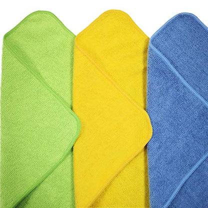 POLYTE Microfiber Cleaning Cloth, 12 x 16 in, Blue, Green, Yellow, 24 Pack
