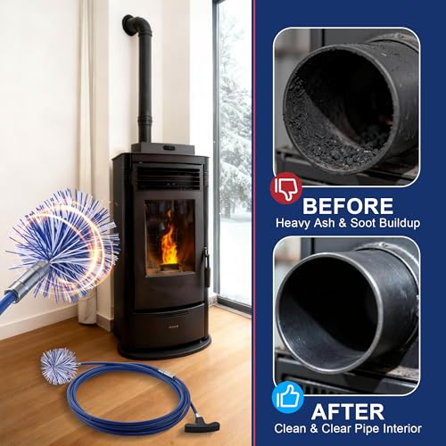 Dreyoo Pellet Stove Cleaning Brush Kit, 20 FT Flexible Steel Rod with 3" Brush Head, T Handle, Multi Purpose Flue Detail Cleaner, Nylon Stove Flue Pipe Kit for Pellet Furnace Exhaust Pipes - size: 20FT with 3" Brush Head