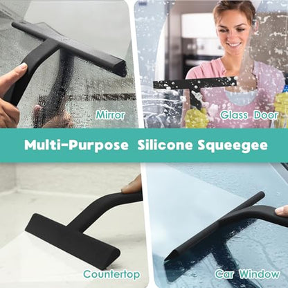 Shower Squeegee for Glass Door, One-Piece Silicone Squeegee with Minimalist Design and Integrated Hook for Easy Hanging, Cleaning Shower Walls, Glass Doors, Windows