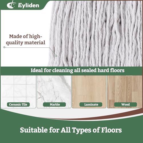 Eyliden Commercial Wet Mop with 2 Cotton Heads | Universal Clips, Heavy Duty Industrial String Mop, for Warehouse Garage Workshop Office Restaurant Hospital