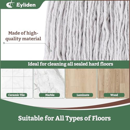 Eyliden Commercial Wet Mop with 2 Cotton Heads | Universal Clips, Heavy Duty Industrial String Mop, for Warehouse Garage Workshop Office Restaurant Hospital