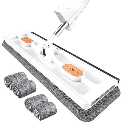 New 2024 Ultra-Fine Fiber Mop with Adjustable 54" Stainless Steel Handle, 4 Washable Pads, 360° Rotating Dust Mop, Dehydration Scraper (Blue) - color: Blue, With 4 Mop Pads