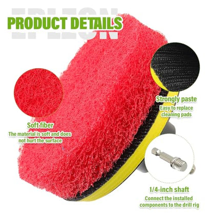 4 Inch Drill Brush Scrub Pads Cleaning Kit, 5X Faster Cleaning, Reusable Double Sided Scrub Pad for Bathroom Shower Tub Tile Grout Kitchen Toilet Hard Surfaces, 9 Pack(Red) - color: Red