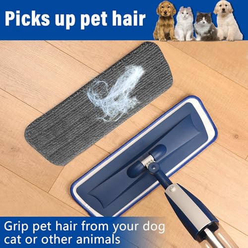 16.5" Microfiber Mop Pads Refills, 4 Pack Reusable Replacement Heads | reusable wet mop refills, machine washable for 14-16 inch spray mops, hardwood floors, dust cleaning & scrubbing - color: 16"bluegrey*4