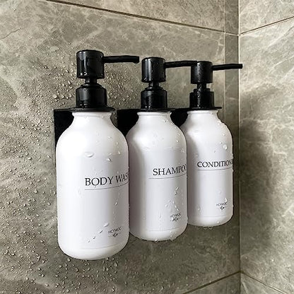 Shampoo Dispenser for Shower Wall, Shampoo and Conditioner Dispenser with 16 Waterproof Labels, No Drill Shower Soap Dispenser Bathroom, Shower Soap Dispenser Wall Mounted,17oz, 3 Pack, Black White - color: 1-white Bottle + Black Pump