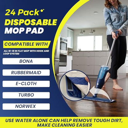 18 Inch Microfiber Disposable Mop Pad 24 Pack for All 16-18'' Hook & Loop System Mop, Wet Dry Cleaning Pad Compatible with Bona,Rubbermaid,Turbo,Norwex (18 in, 24 Pack) - color: 18 In, 24 Pack