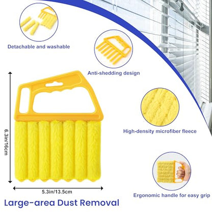 Blind Cleaner Duster Tool - 3 Pcs 7 Fingers Anti-Shedding Window Blind Cleaner Tool, with High-Density Microfiber Fleece and Ergonomic Handle, Detachable and Washable