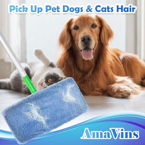 AmaVins 8 Pack Reusable Microfiber Mop Pads Compatible with Swiffer Sweeper Mop, Dry Sweeping Cloths & Wet Mopping Cloths, Washable Mop Pads for Surface/Hardwood Floor Cleaning (Mop is Not Included) - color: Blue 8 Pack