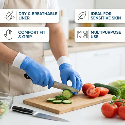 Youneedthat Nitrile Glove Liners for Eczema, 20-Count Aerosilver Safety Gloves with Non-Slip Grip, White (S, M, L) Food Prep - size: Small (Pack of 10)
