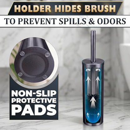 Graphite Metallic Stainless Steel Toilet Brush and Holder Set - Toilet Bowl Brush and Holder with Splash Cover, Sturdy Bristles, Corrosion & Scratch Resistant - Elegant Design, Effective Deep Cleaning - color: Graphite