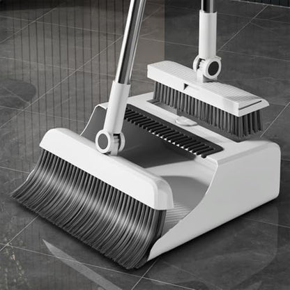 3-in-1 Broom and Dustpan Set - Stainless Steel Handle Floor Cleaning Kit for Home & Office, Space-Saving Storage Design - color: White