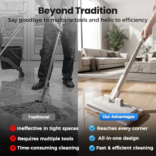 Hands-Free Flat Mop, 2026 Upgraded Multi-Purpose Flat Mop with One-Click Cloth Attachment, Self-Locking Grip for Microfiber Cloths & Towels, No Bending for Floor Wall Kitchen Cleaning (37.4 inch) - color: 37.4 Inch