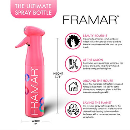 FRAMAR Premium Hair Mister Spray Bottle – Continuous Spray Bottle For Hair, Water Sprayer, Continuous Mister for Salon Supplies – Ultra Fine Mist – Pink 250 ml - color: Pink