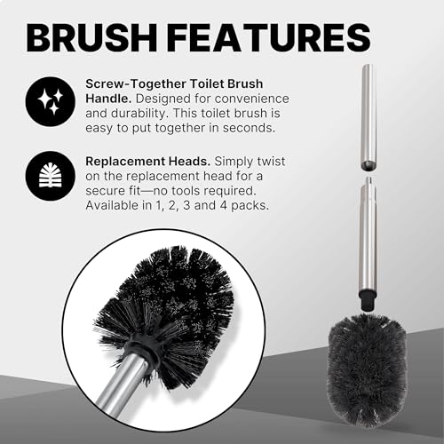 ToiletTree Products Toilet Brush with Lid - Sleek Toilet Bowl Brush and Holder - Toilet Scrubber Brush Set with Heavy-Weight Base - Lidded Toilet Bowl Cleaner Brush and Holder - Chrome - style: Stainless Steel