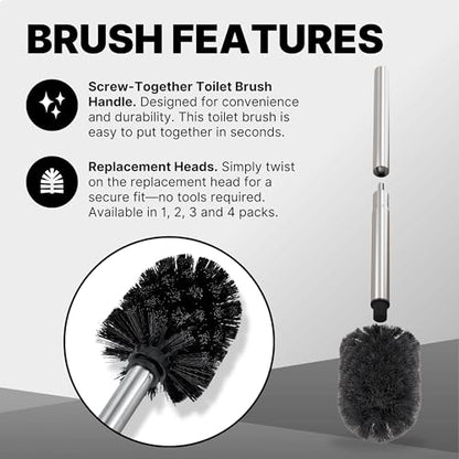 ToiletTree Products Toilet Brush with Lid - Sleek Toilet Bowl Brush and Holder - Toilet Scrubber Brush Set with Heavy-Weight Base - Lidded Toilet Bowl Cleaner Brush and Holder - Chrome - style: Stainless Steel