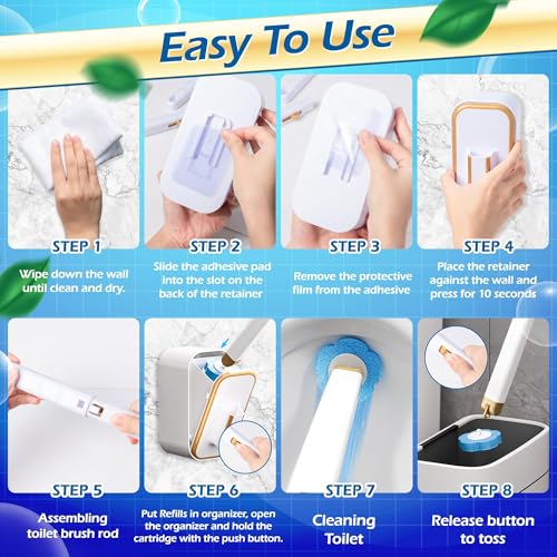 Disposable Toilet Cleaning Brush - Toilet Bowl Cleaner Wand and Holder Set with 2 Holders and 60 Refills, Wall Mounted Clean Stick Brush Heads Kit for Bathroom Bathtub Cleaning System - style: 2 Cleaner Wands and 2 Holders with 60 Refills