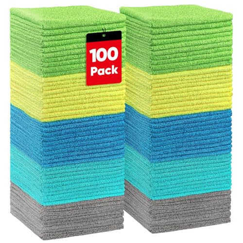 HOMEXCEL Microfiber Cleaning Cloths, 100 Pack Microfiber Towels for Cars, Lint & Scratch-Free Bulk Cleaning Rags for House, Kitchen, Car and Shop, Multicolor Absorbent Cleaning Towels 11.5 x 11.5 inch - color: Multicolor