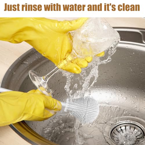 360° Silicone Bottle Brush, Soft Bristle Cup Cleaner Brush Long Handle Flexible Water Bottle Cleaning Brush for Lid Teapots Bowls Containers Narrow Area (White)