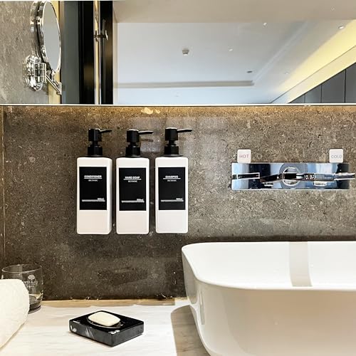 Shampoo Dispenser for Shower Wall, Shampoo and Conditioner Dispenser with 16 Waterproof Labels, No Drill Shower Soap Dispenser Bathroom, Shower Soap Dispenser Wall Mounted 3 Chamber, 17oz,White - color: White Bottle + Black Pump