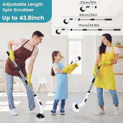 7-in-1 Electric Spin Scrubber, 25W Powerful Cordless Cleaning Brush with Adjustable Handle & 7 Replaceable Heads for Bathroom, Floor, Tile, Kitchen & Car