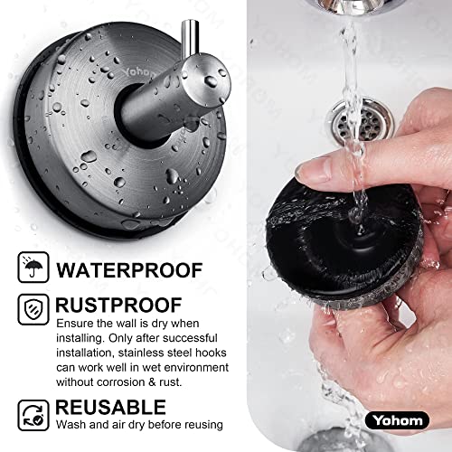 YOHOM Suction Cup Hooks - Black Stainless Steel Window and Shower Towel Hooks - Holds 2 Pcs - color: 2 Black