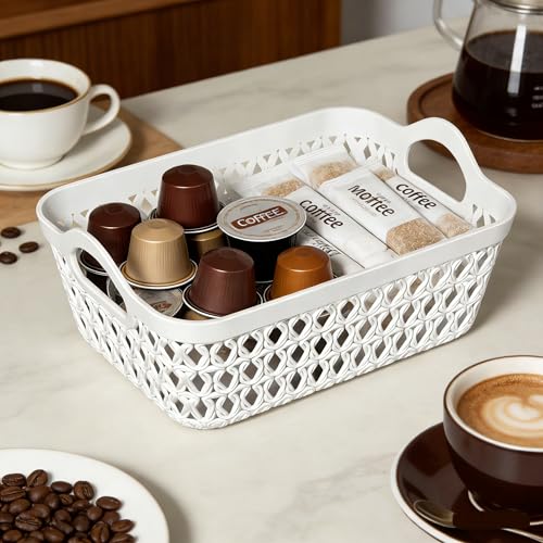 Set of 12 Plastic Storage Baskets Tray with Handle, Small Organizing Baskets for Desk, Drawer, Home, Office (White) - size: Small
