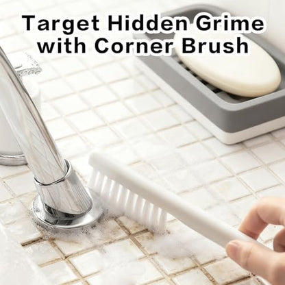 Silicone Toilet Brush Set with Corner Brush & Wall-Mounted Holder, No-Scratch Design with Drainage Holes, Adhesive Installation, White