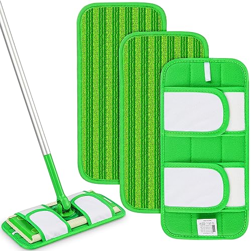 Reusable Mop Pads Compatible with Swiffer Sweeper Mops: Papclean Microfiber Wet Pads Refill Dry Sweeping Cloths Washable Dust Floor Cleaner for Wood Floor Cleaning - 3 Pcs Green - size: 3 Pack