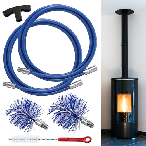 Dreyoo Pellet Stove Cleaning Brush Kit, 20 FT Flexible Steel Rod with 3" & 4" Brush Head, T Handle, Multi Purpose Flue Detail Cleaner, Nylon Stove Flue Pipe Kit for Pellet Furnace Exhaust Pipes - size: 20FT with 3" & 4" Brush Heads