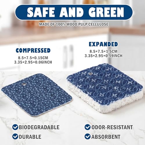 Hahafelt 36 Counts Compressed Cellulose Sponges Bulk Pop up Japanese Pattern Natural Kitchen Compostable Non Scratch Dish Sponges for Washing Dishes, Cleaning Countertop Sink - style: Japanese